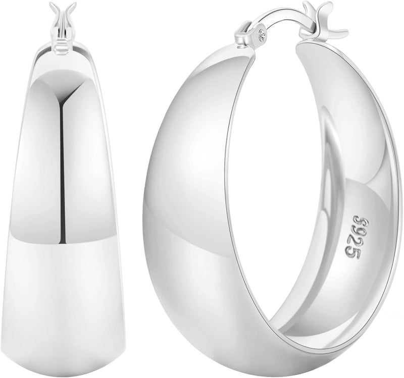 Senteria 12mm Wide Thick Hoop Earrings 925 Sterling Silver Hoop Earrings for Women Hypoallergenic 14K Real Gold Plated Hoops Large Earring Lightweight Chunky Hoops Earring for Women 25/30/40/50MM - Image 1